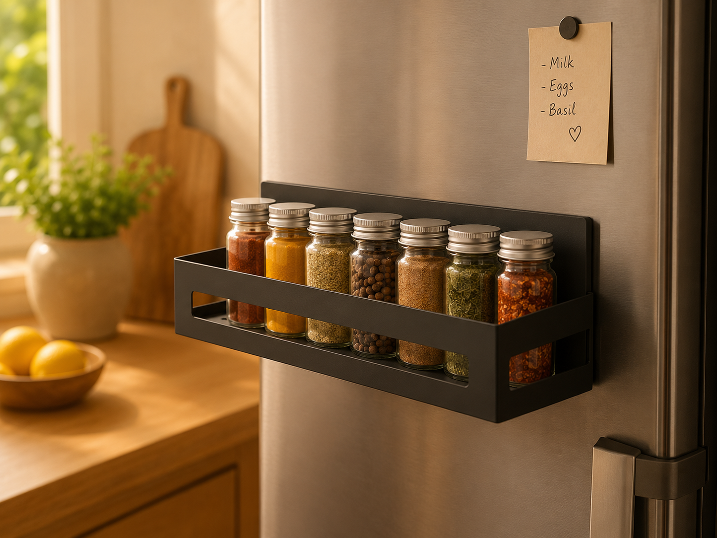 Magnetic Refrigerator Spice Rack – No-Drill Hanging Storage Shelf