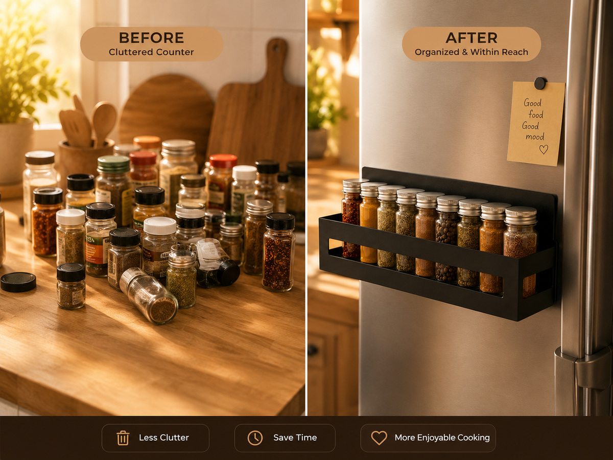 Magnetic Refrigerator Spice Rack – No-Drill Hanging Storage Shelf