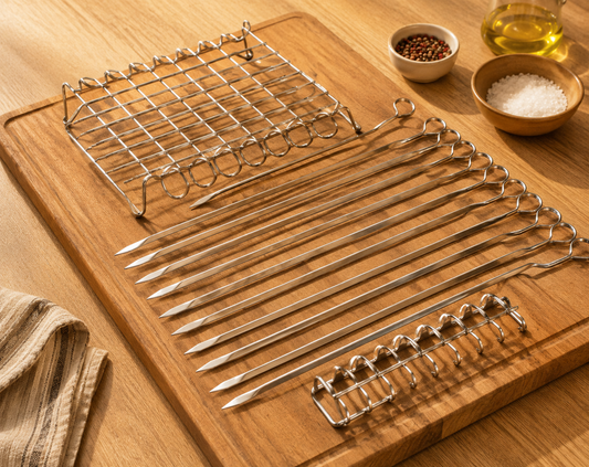 Stainless Steel BBQ Skewer Set – Reusable Grill Forks for Air Fryer & Barbecue