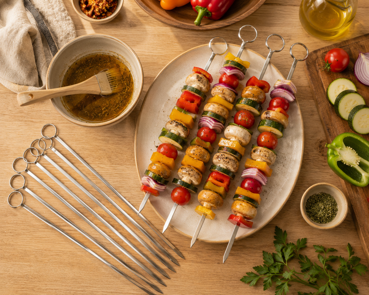Stainless Steel BBQ Skewer Set – Reusable Grill Forks for Air Fryer & Barbecue