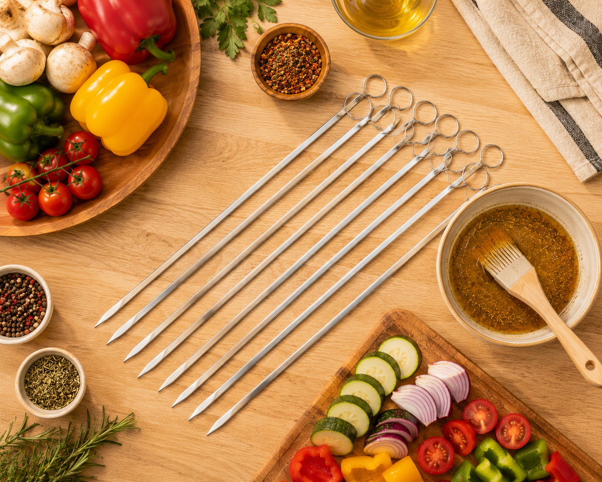 Stainless Steel BBQ Skewer Set – Reusable Grill Forks for Air Fryer & Barbecue
