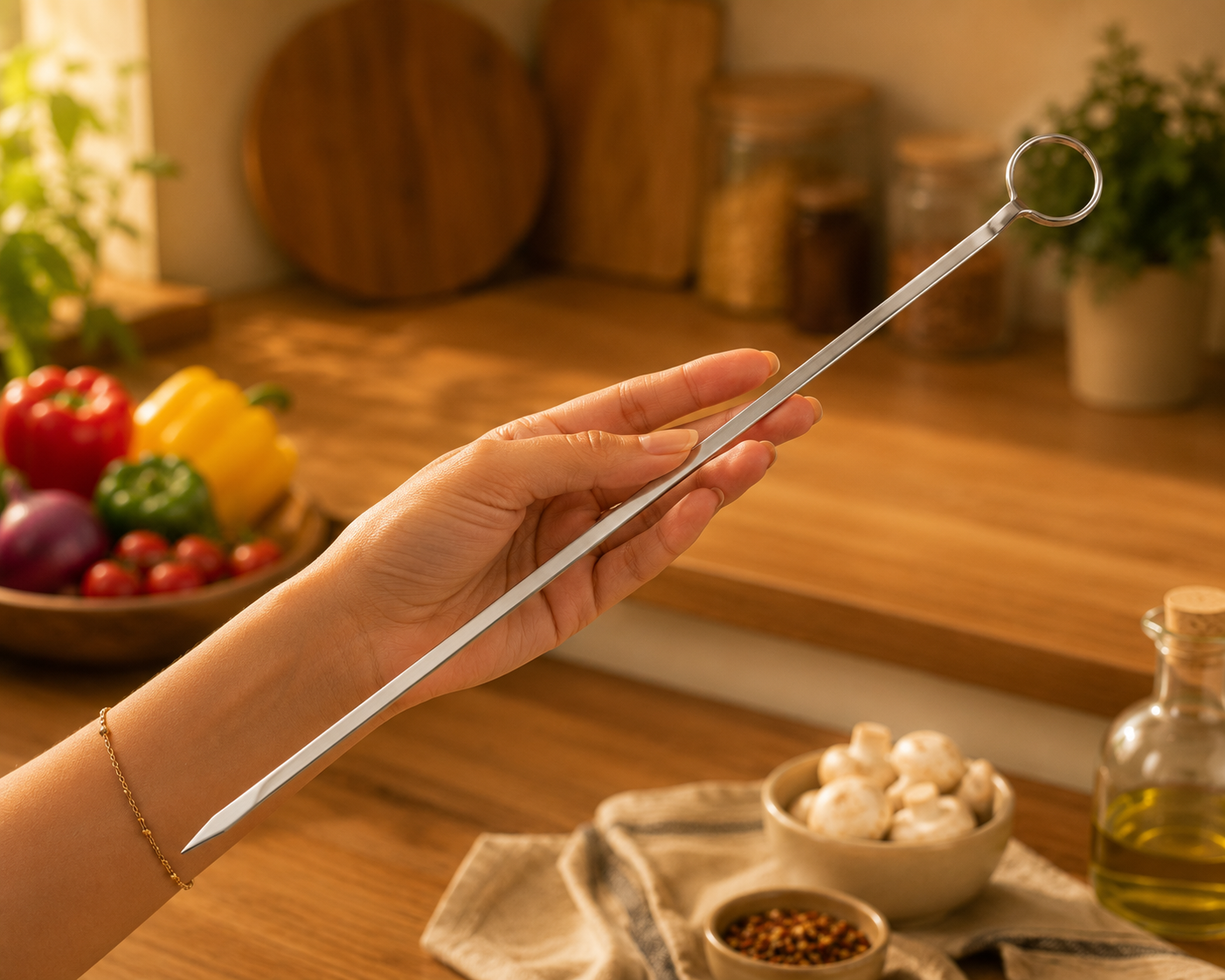 Stainless Steel BBQ Skewer Set – Reusable Grill Forks for Air Fryer & Barbecue