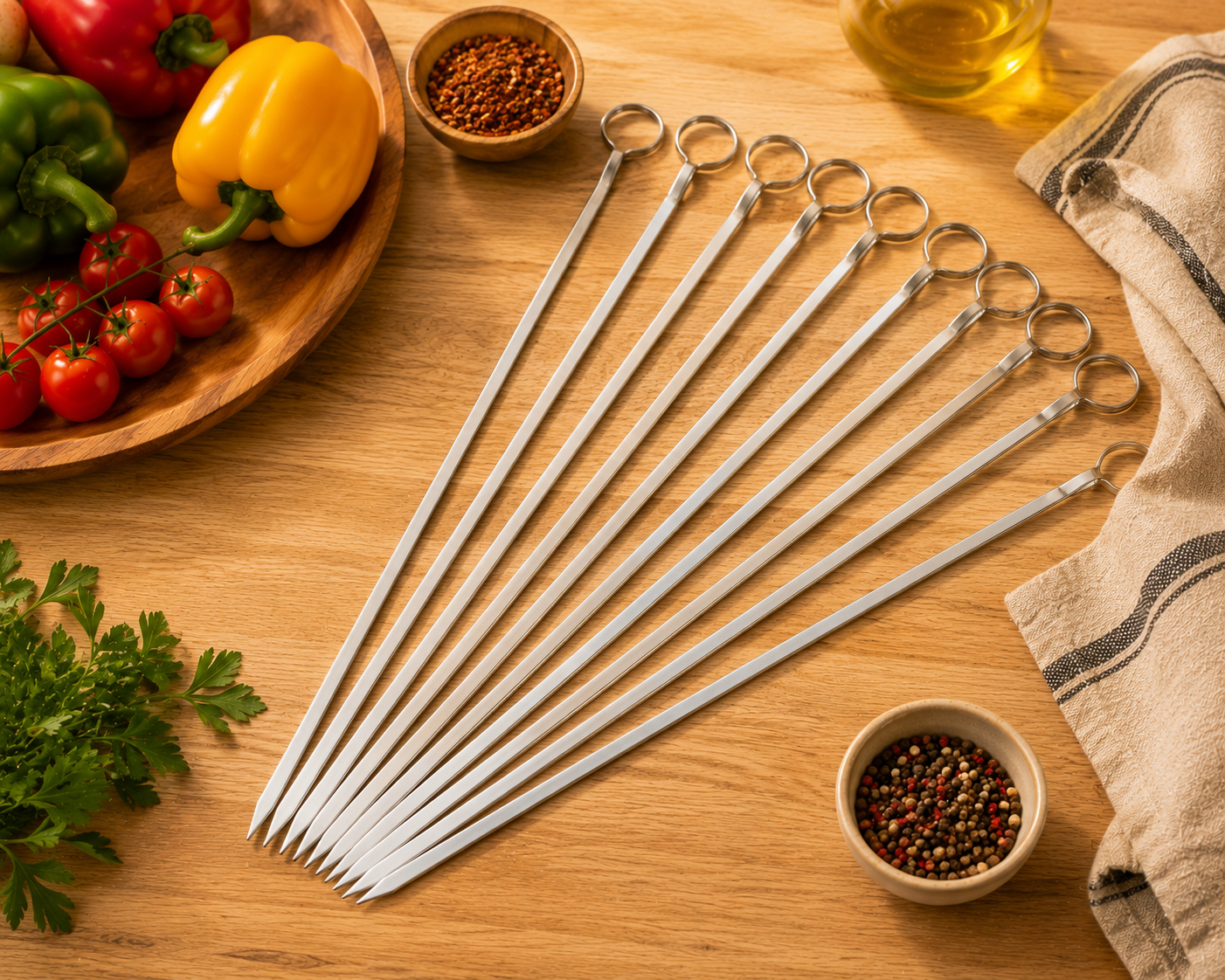 Stainless Steel BBQ Skewer Set – Reusable Grill Forks for Air Fryer & Barbecue