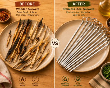 Stainless Steel BBQ Skewer Set – Reusable Grill Forks for Air Fryer & Barbecue