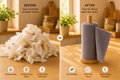 Reusable Microfiber Cleaning Cloth Roll – Kitchen Dish Towel, 20 Sheets
