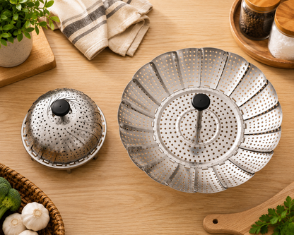 Foldable Stainless Steel Steamer Basket – Expandable Vegetable & Food Steamer
