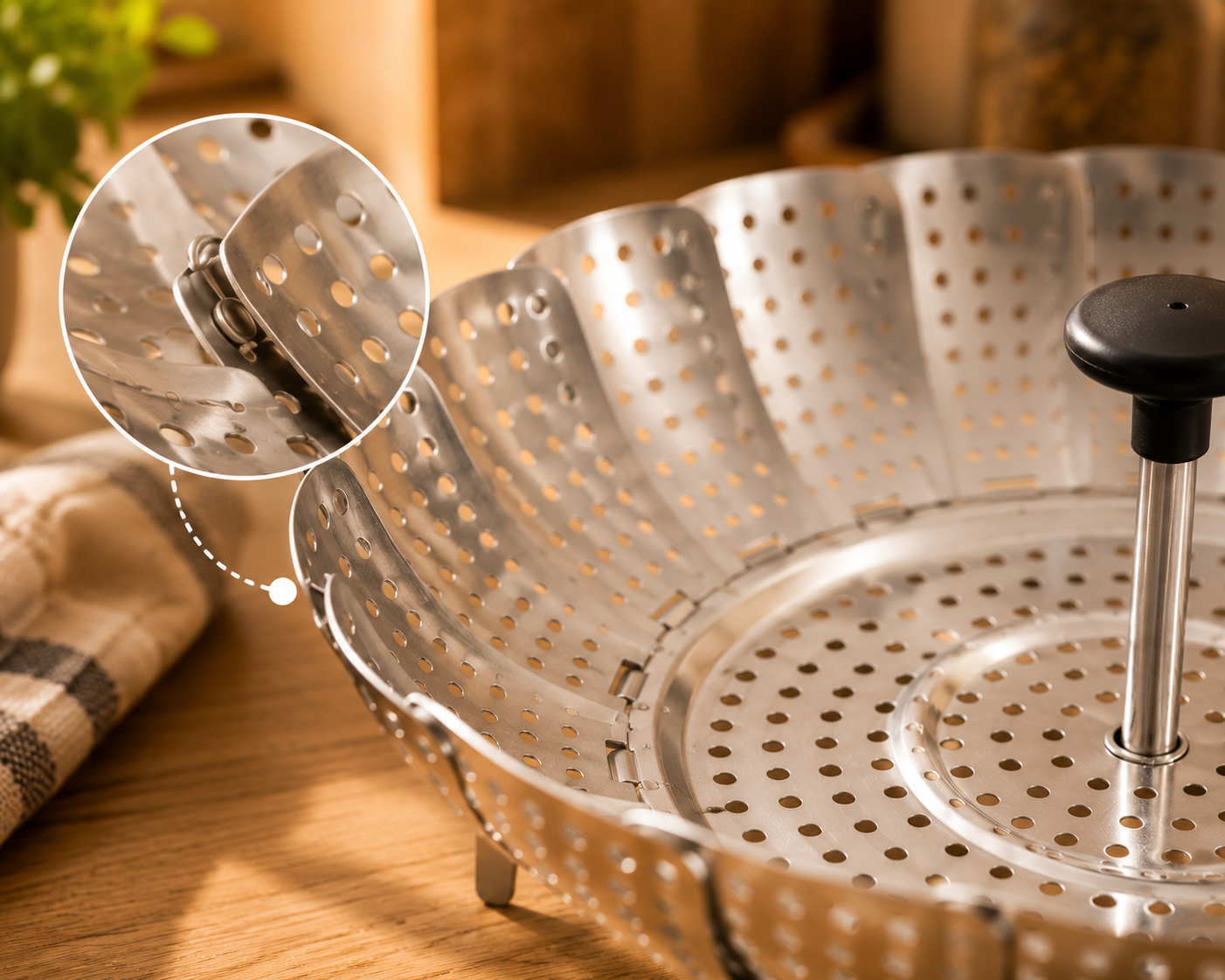 Foldable Stainless Steel Steamer Basket – Expandable Vegetable & Food Steamer