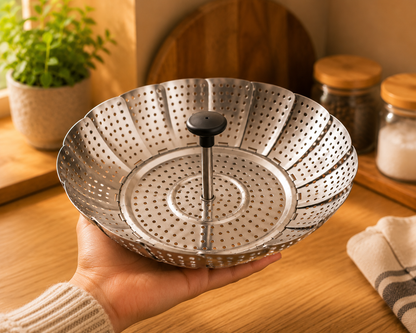 Foldable Stainless Steel Steamer Basket – Expandable Vegetable & Food Steamer