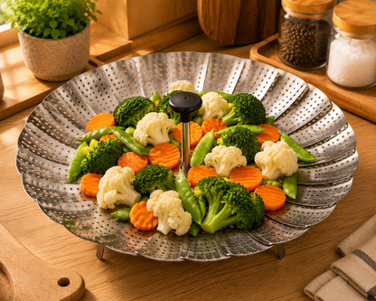 Foldable Stainless Steel Steamer Basket – Expandable Vegetable & Food Steamer