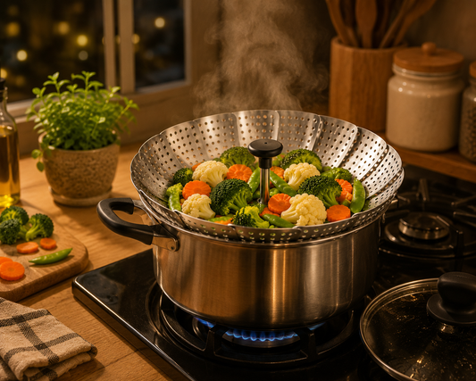 Foldable Stainless Steel Steamer Basket – Expandable Vegetable & Food Steamer