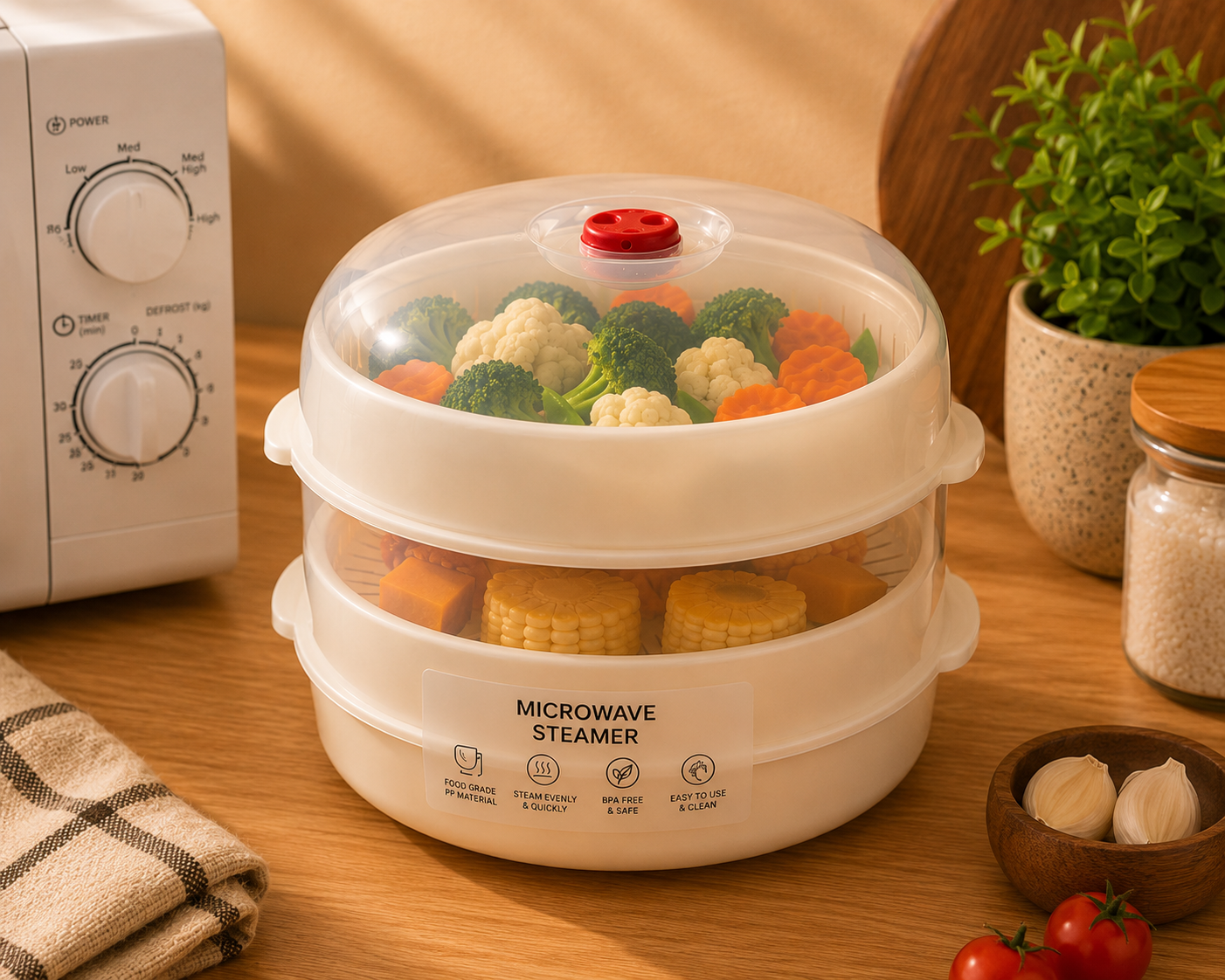 Microwave Steamer Box – Large Capacity Kitchen Steamer with Vent