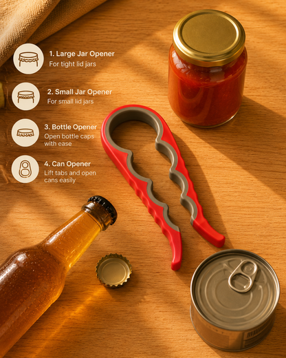 4-in-1 Stainless Steel Jar Opener – Can, Bottle & Lid Opener Tool