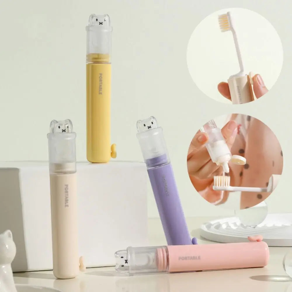 2-in-1 Foldable Travel Toothbrush with Toothpaste Dispenser