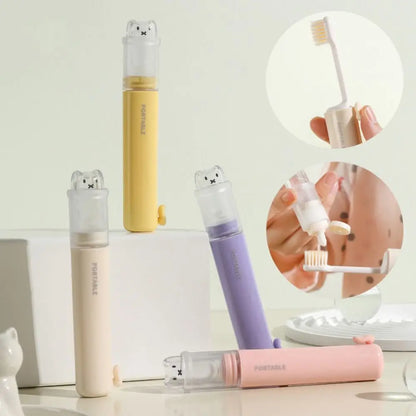 2-in-1 Foldable Travel Toothbrush with Toothpaste Dispenser