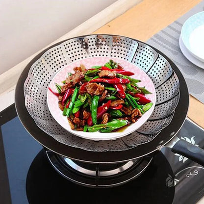 Foldable Stainless Steel Steamer Basket – Expandable Vegetable & Food Steamer