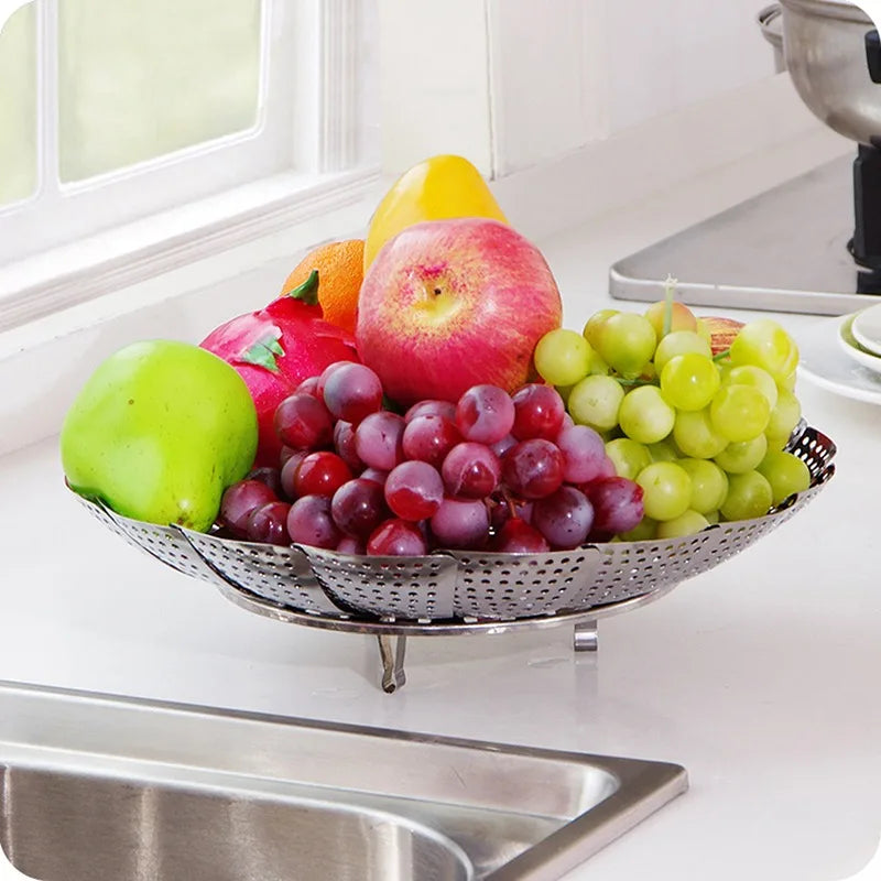Foldable Stainless Steel Steamer Basket – Expandable Vegetable & Food Steamer