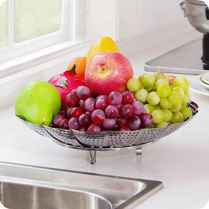 Foldable Stainless Steel Steamer Basket – Expandable Vegetable & Food Steamer