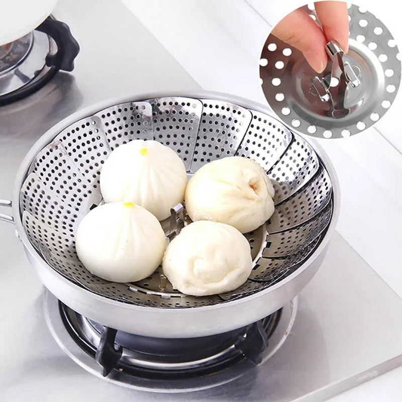 Foldable Stainless Steel Steamer Basket – Expandable Vegetable & Food Steamer