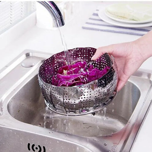 Foldable Stainless Steel Steamer Basket – Expandable Vegetable & Food Steamer